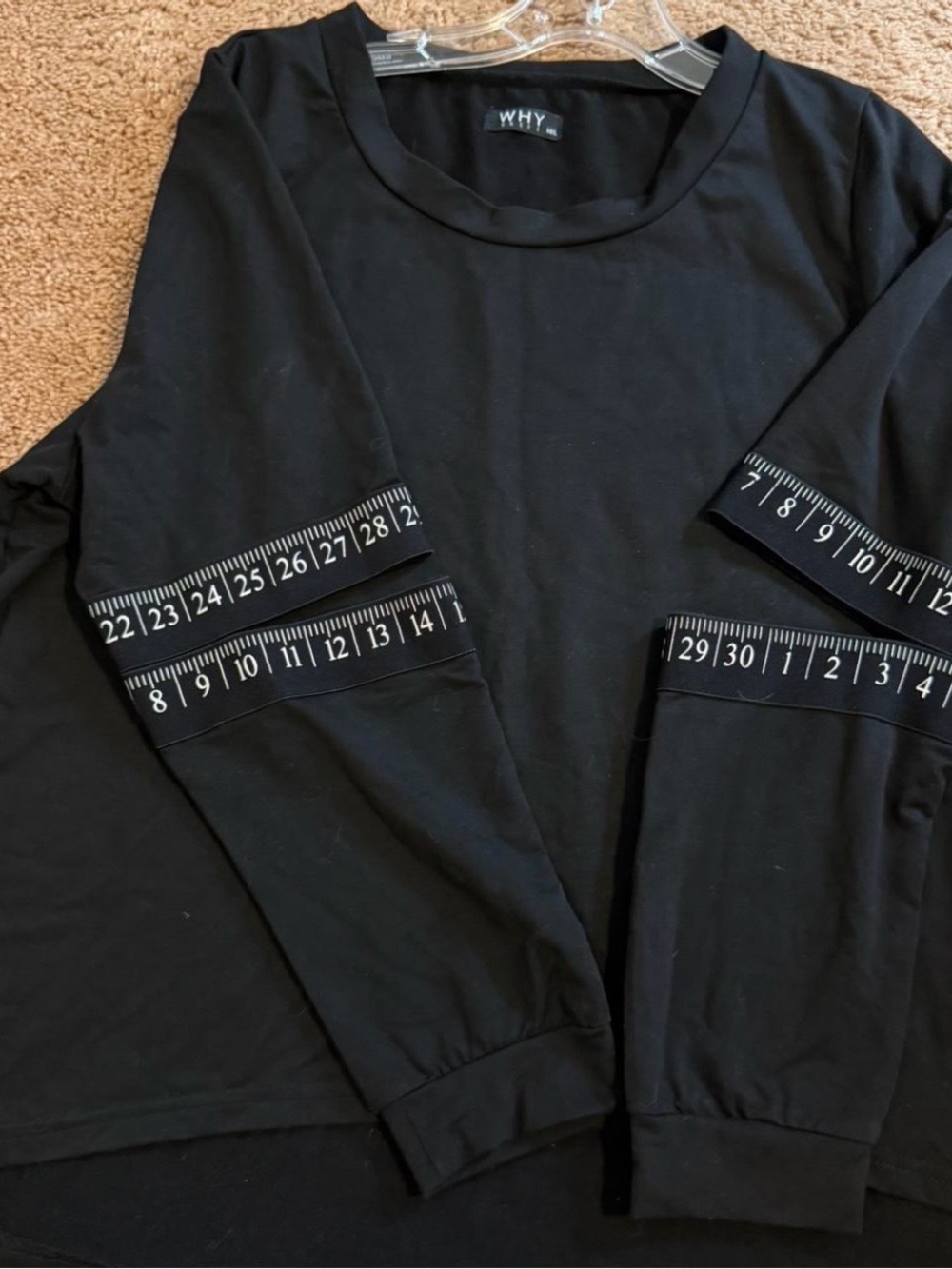 WHY Black Long Sleeve Top with Tape Measure Trim